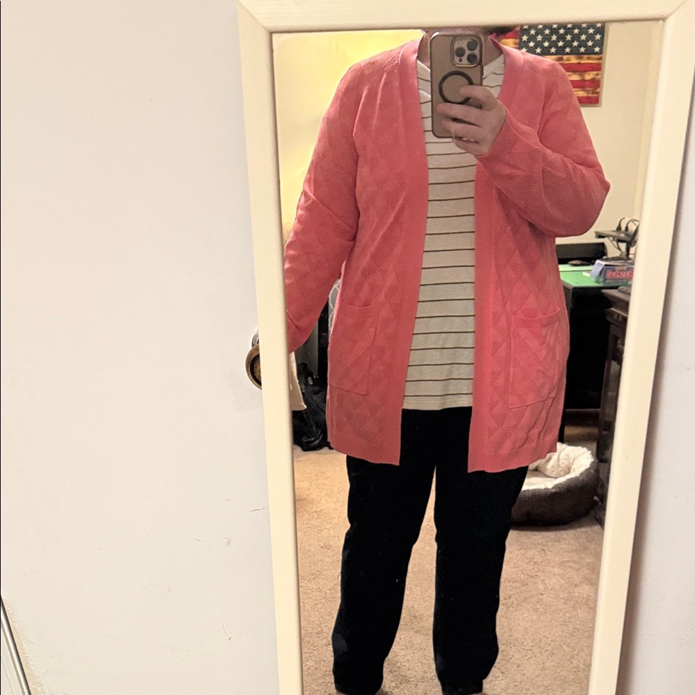 Emerald Coral Quilted Open Cardigan